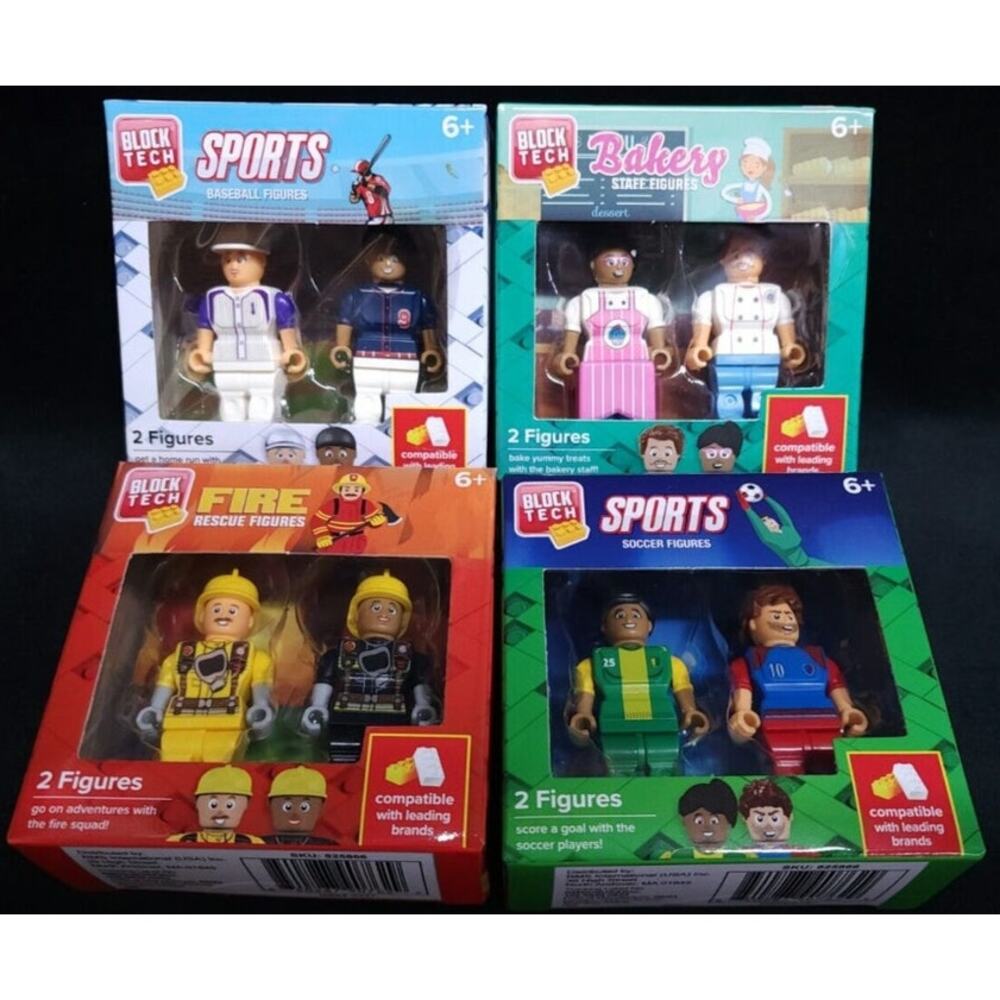 Block Tech Figures New Sealed Lot of 4 Set Box Packs Mini Figurines Sports/Fire